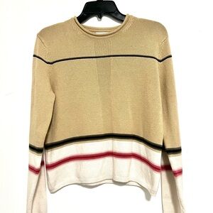 Beige and White Striped Women's Sweater